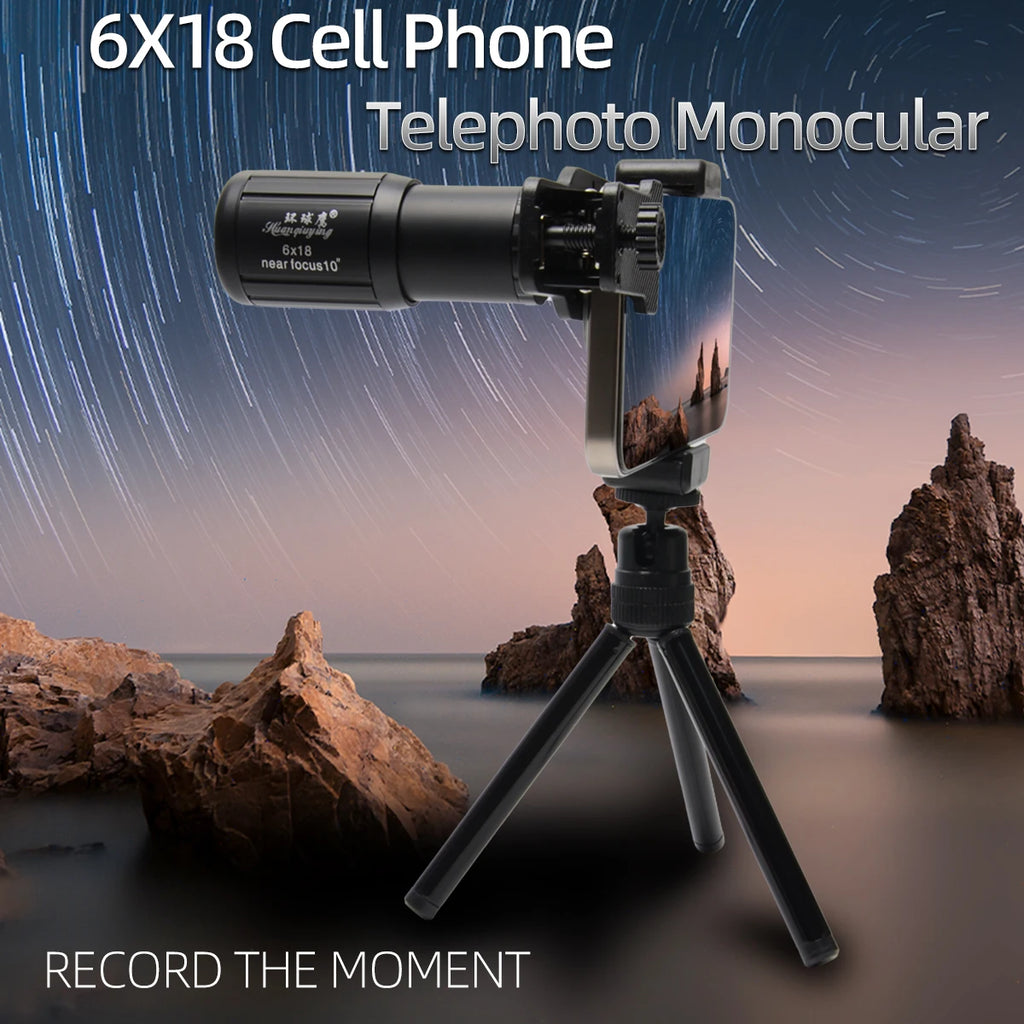 HD 6X Phone Lens Camera Telephoto Zoom Monocular Telescope Telescopic Focus Compact Min Lens + SelfieTripod  For All Smartphones